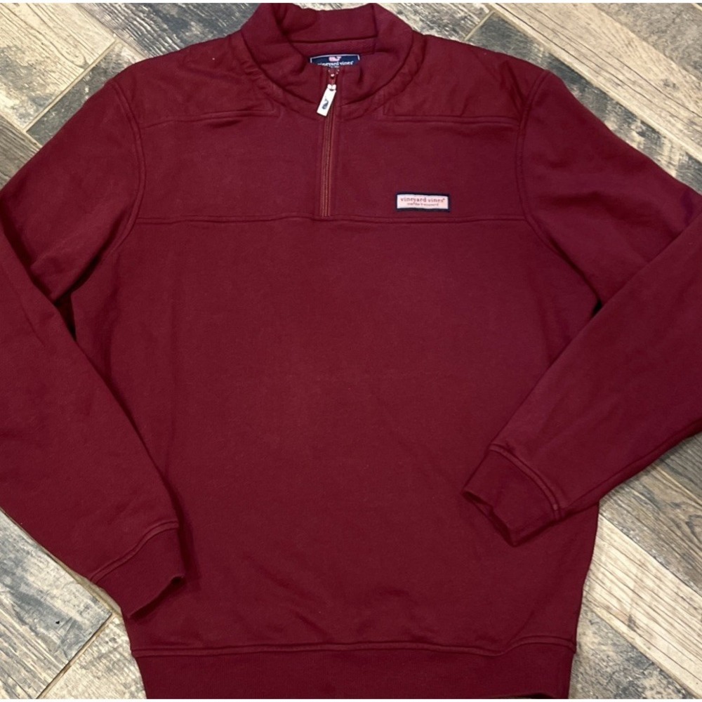 Vineyard Vines Shep Shirt 1/4 Zip Mens Red Cranberry‎ Preppy Logo Sweatshirt M
